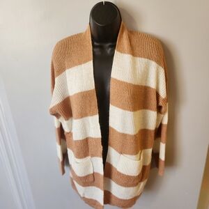 Dreamers Tan and White Striped Cardigan
